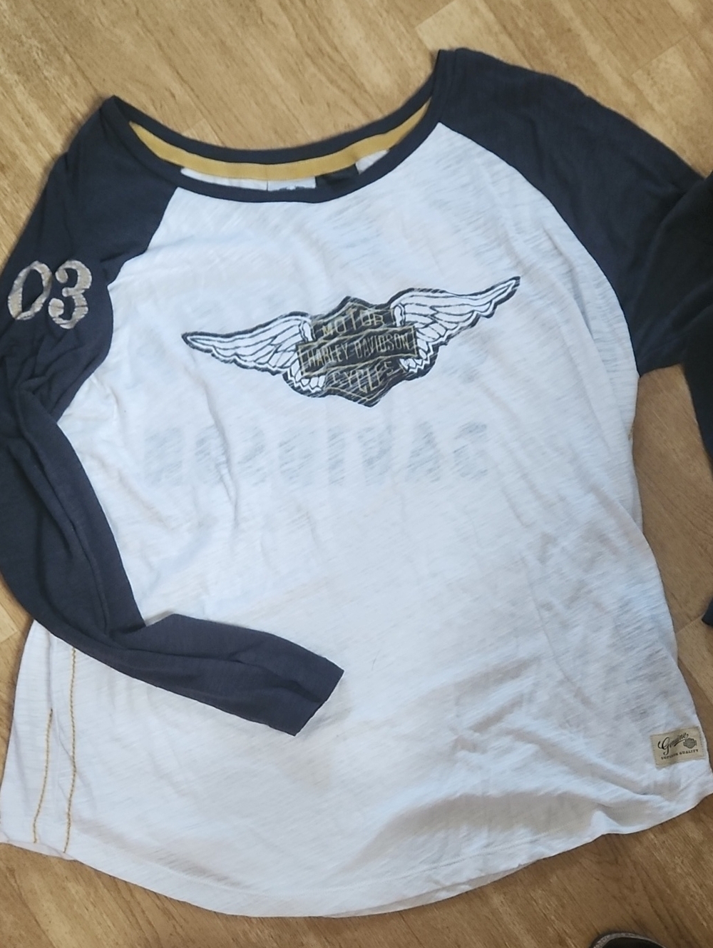 Harley-Davidson Navy and White Raglan Long Sleeve Tee with Wing Crest